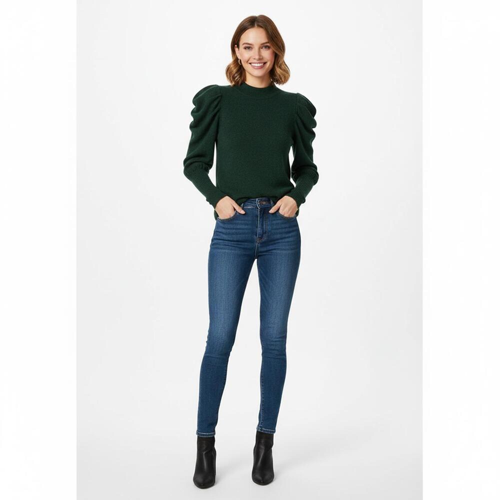 Dark Green Puff Sleeve Sweater Cozy & Stylish